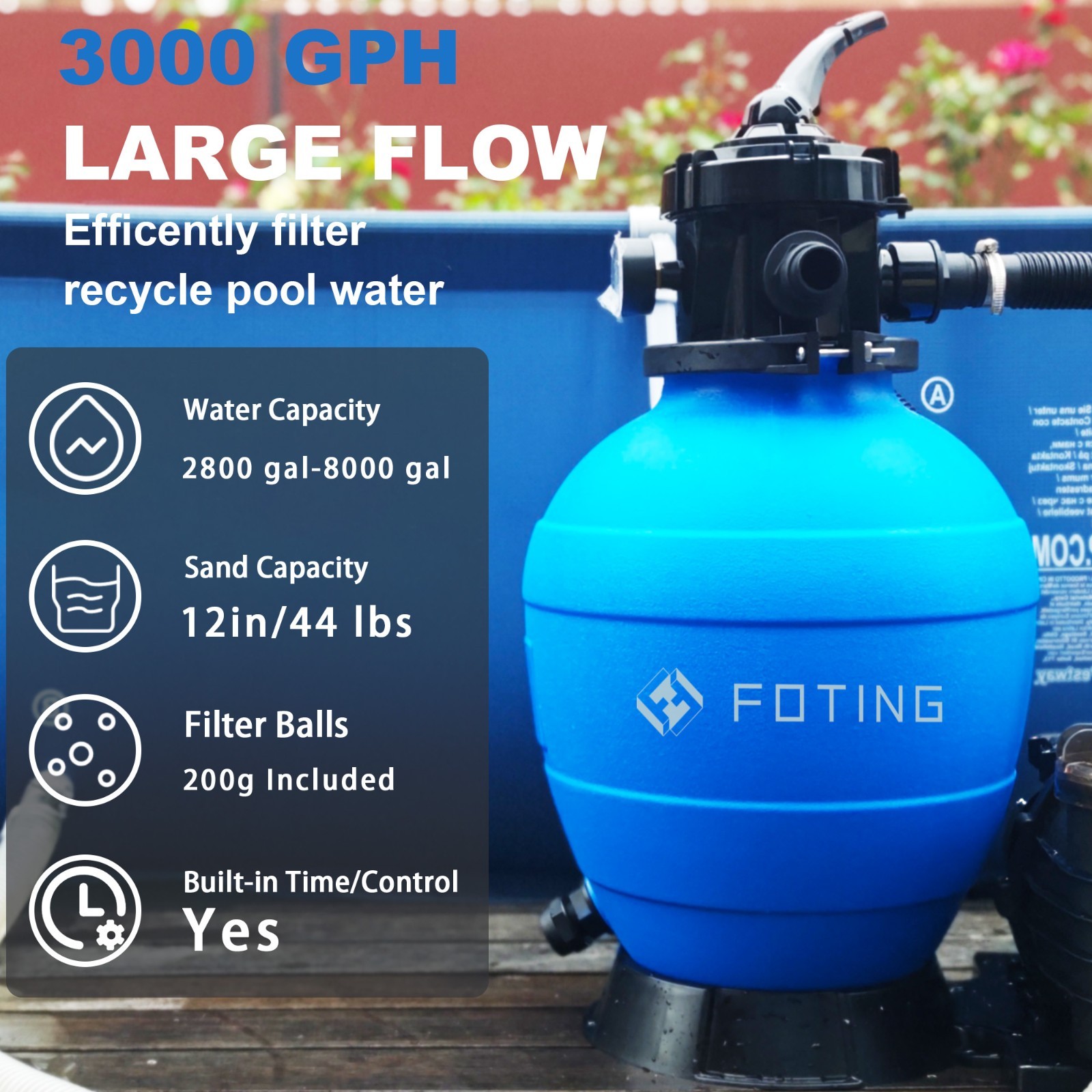 FOTING Sand Filter Pump for Above Ground Pool with Timer, Swimming Pumps System