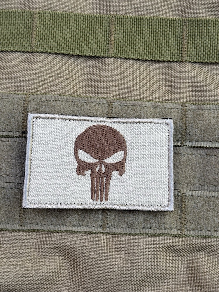 Punisher Skull Tactical Morale Patch Hook Loop Morale Badge Desert Tan