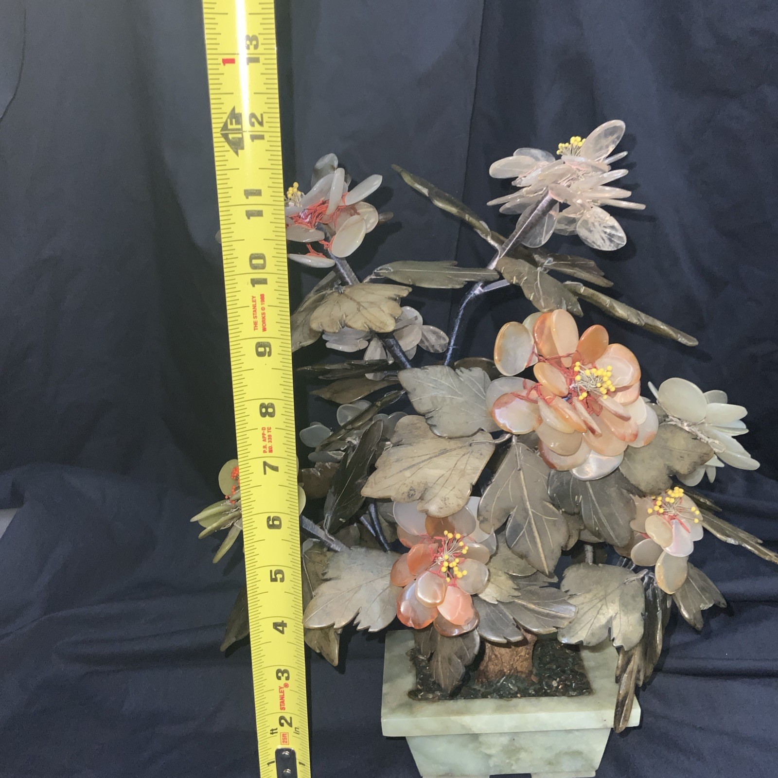 Vtg MCM Jade Agate Carnelian Quartz Large Bonsai Tree