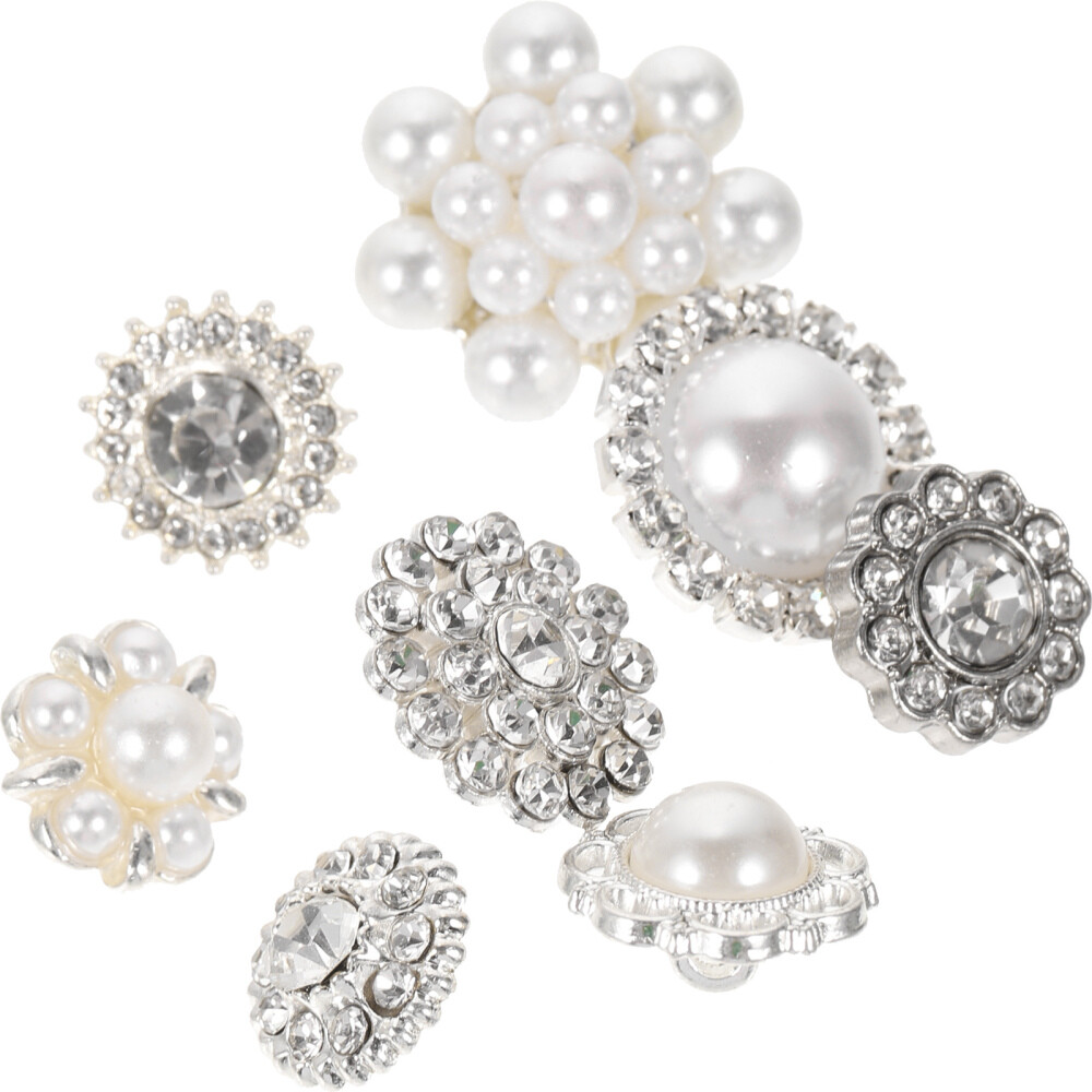 8 Pcs Big Rhinestone Buttons Assorted White Lightweight Portable
