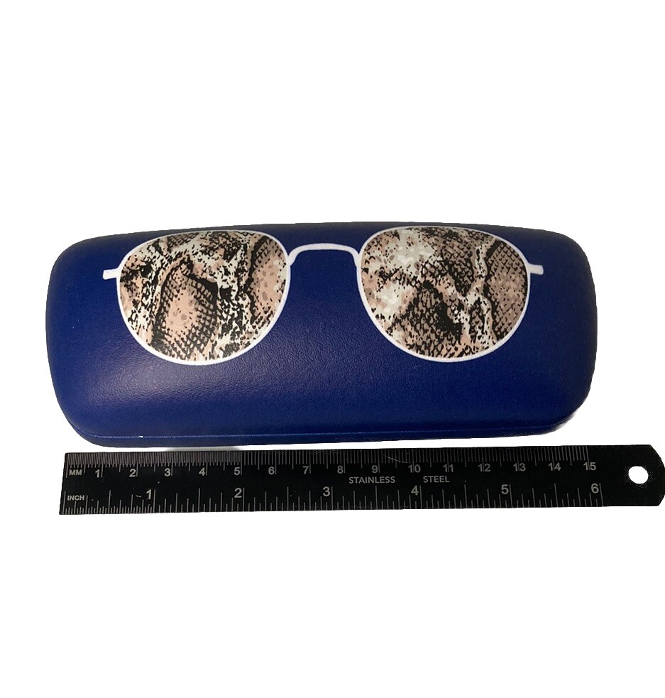NEW Snake Print Blue Clamshell Eyeglasses Case W/ Spring Close