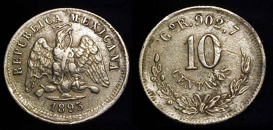 MEXICO 1893 GoR 10 Centavos VF