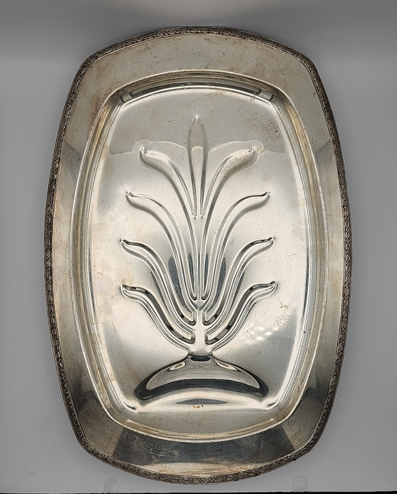 Vintage Silvercraft Meat Serving Platter Footed w/ Well EPNS NY 18In x 12 In