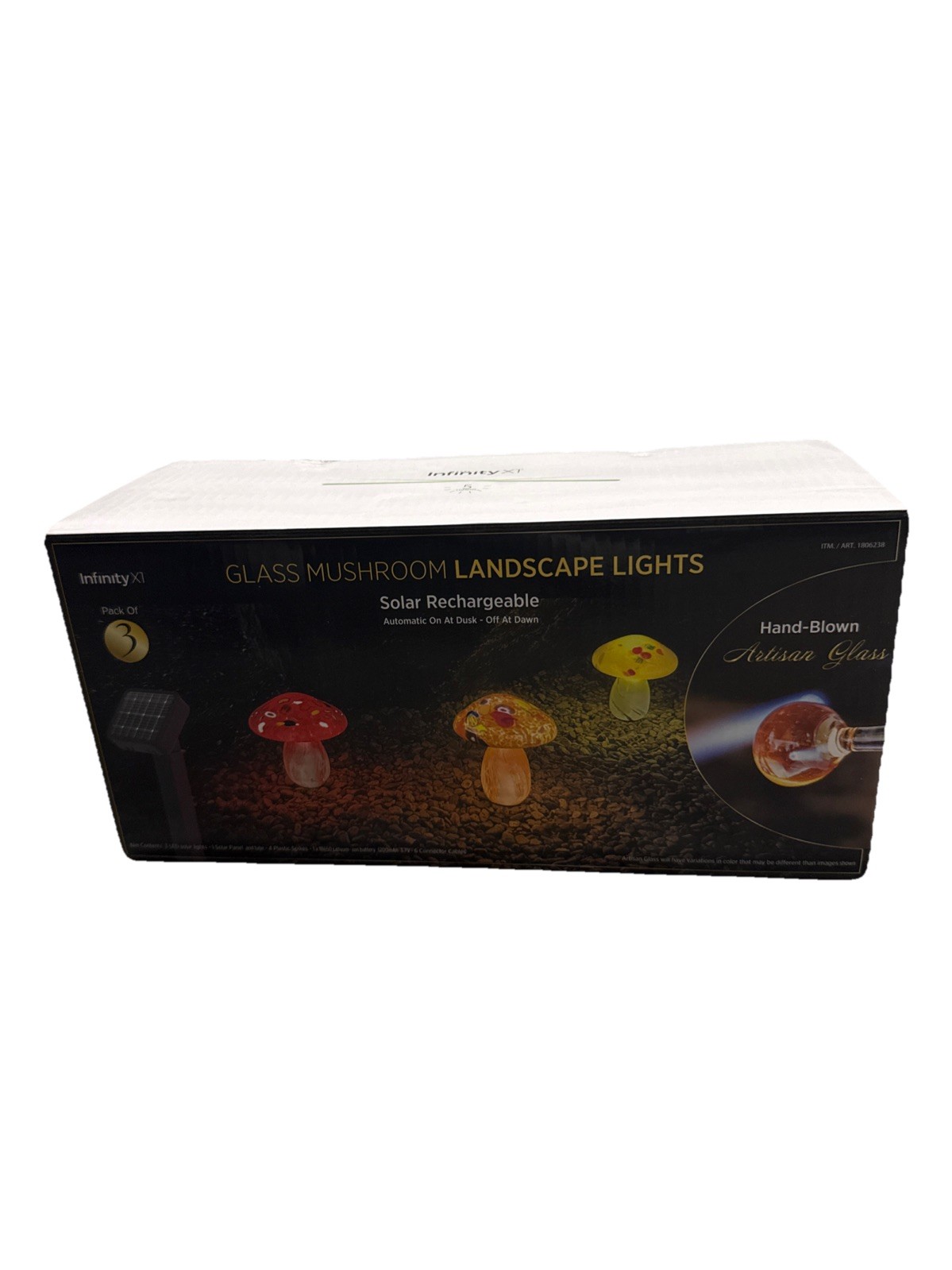 Infinity X1 Glass Mushroom Landscape Solar Lights Hand Blown Artisan 3-pack
