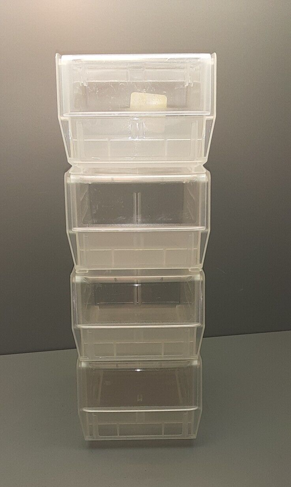 Akro-Mils Clear Plastic Stackable Storage Bin w/hinged lid 5'x4 1/2"x3' (4)