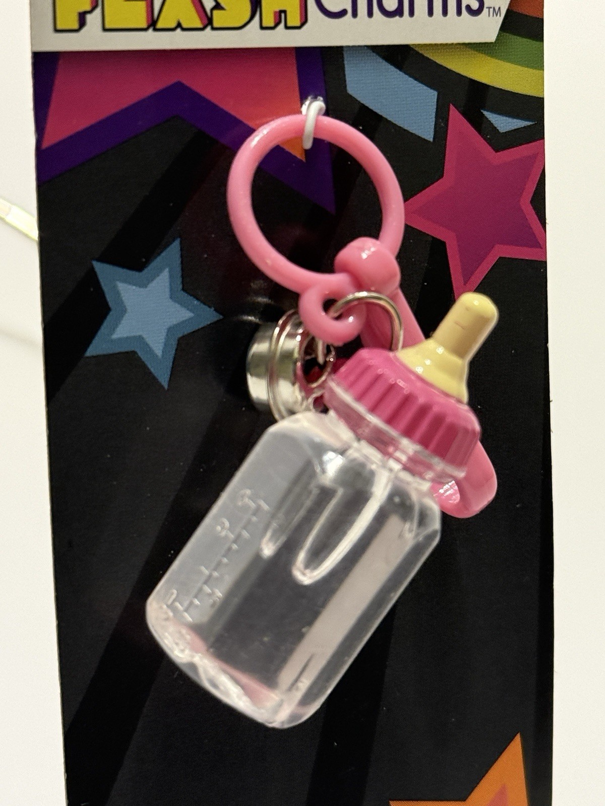 Flash Charms Plastic Bell Clip Retro 80s - Pink & Clear Baby Bottle