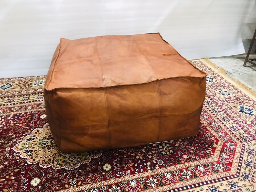 Authentic Moroccan Leather Pouf Handcrafted Boho Ottoman Genuine Leather Unstuff