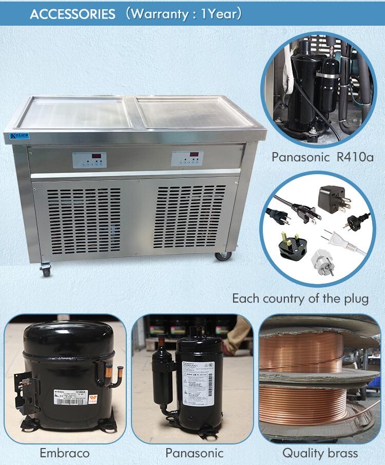 Kolice Commercial Double Square Pans Fried Ice Cream Roll Machine 21"x21''pans