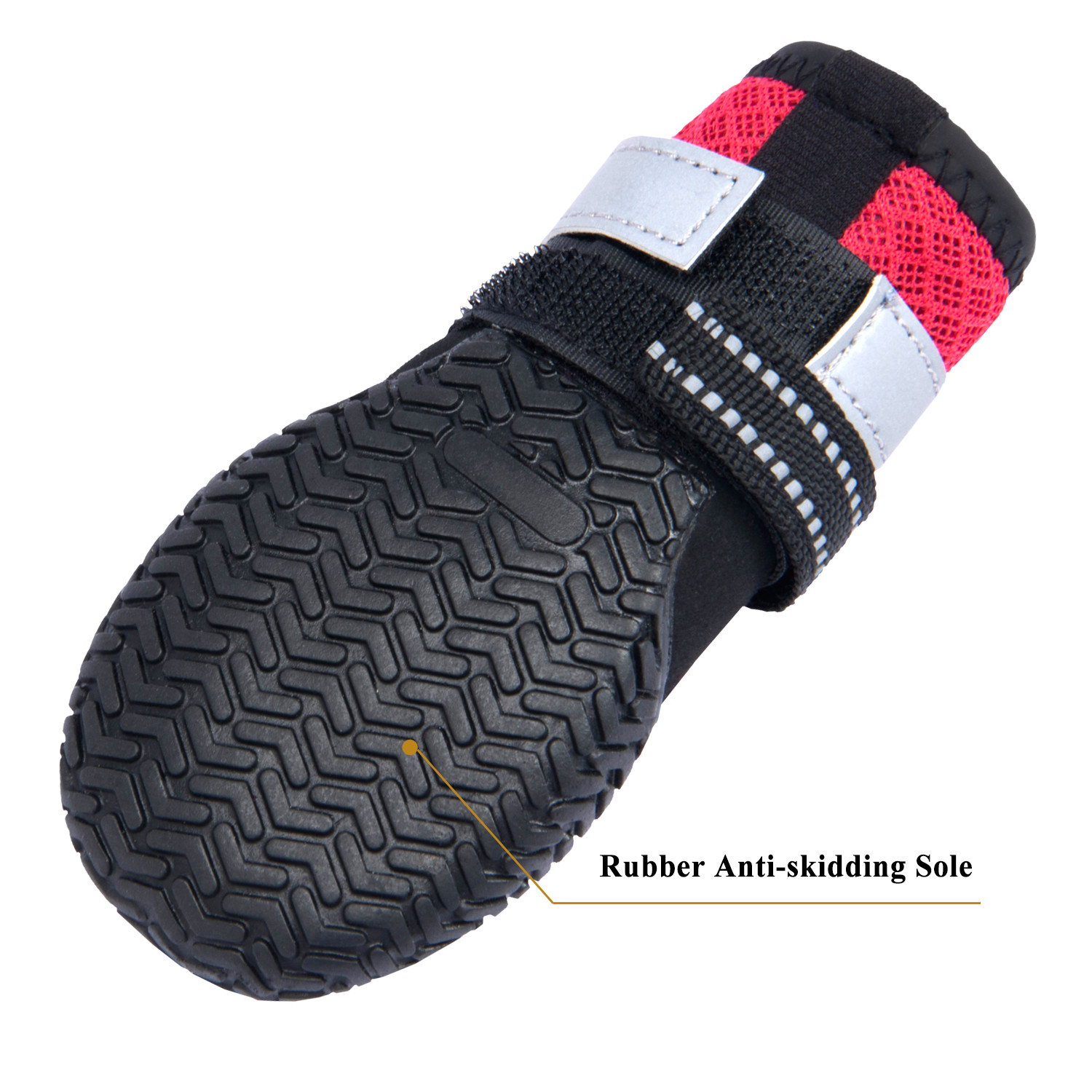 4Pcs Mesh Dog Shoes Boots Paw Protector Reflective Anti-slip Red /Black