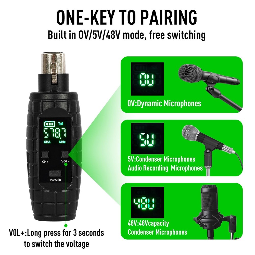 UHF Wireless Microphone System,Transmitter and Receiver XLR Adapter for Dynam...