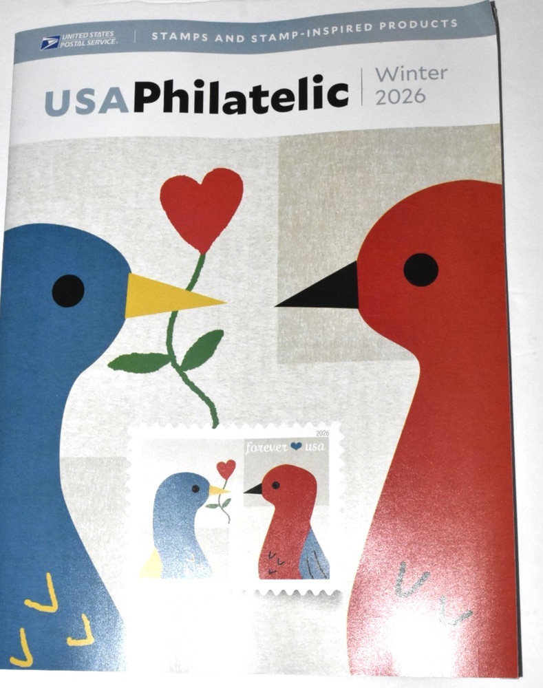 USPS USA PHILATELIC CATALOG "Love Birds FE Stamp," 48 Pages, Winter 2026, New