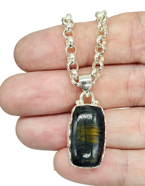 Rainbow Obsidian Pendant, Sterling Silver, Rectangle Shaped, Volcanic Gemstone