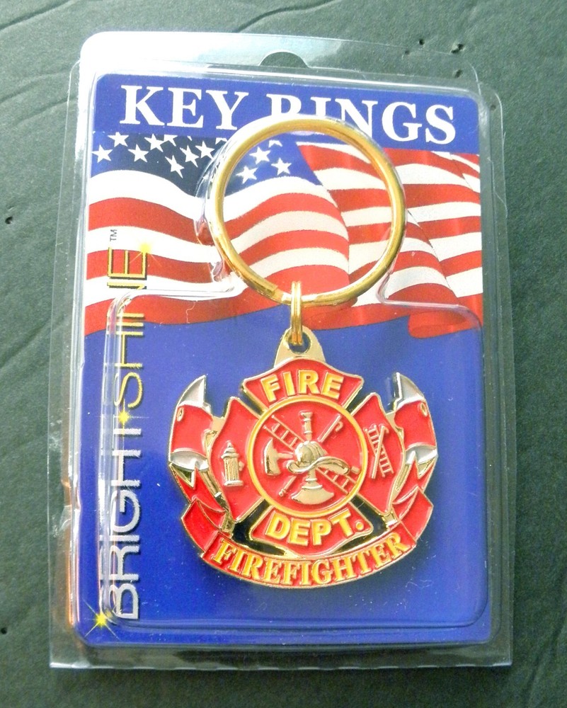 FIRE DEPT FIREFIGHTER ENAMEL KEY RING KEY CHAIN 1.5 INCHES