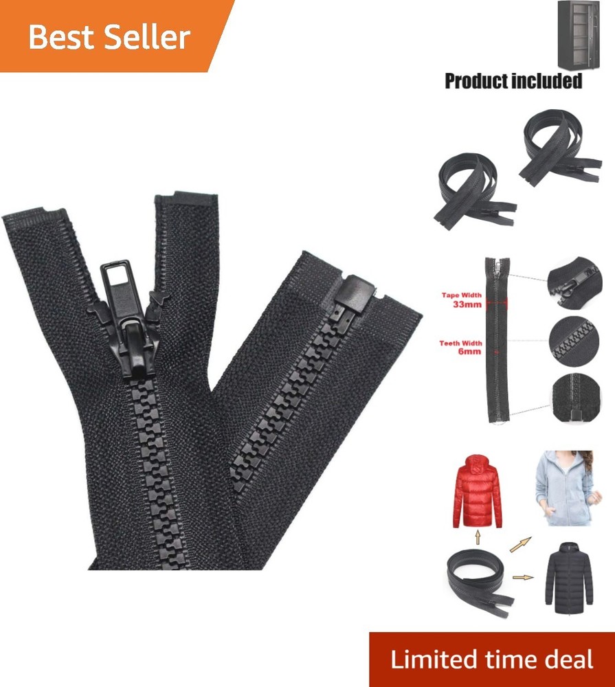 2 Pack 28 Inch Black Separating Zippers for Coats & Creative Sewing Projects