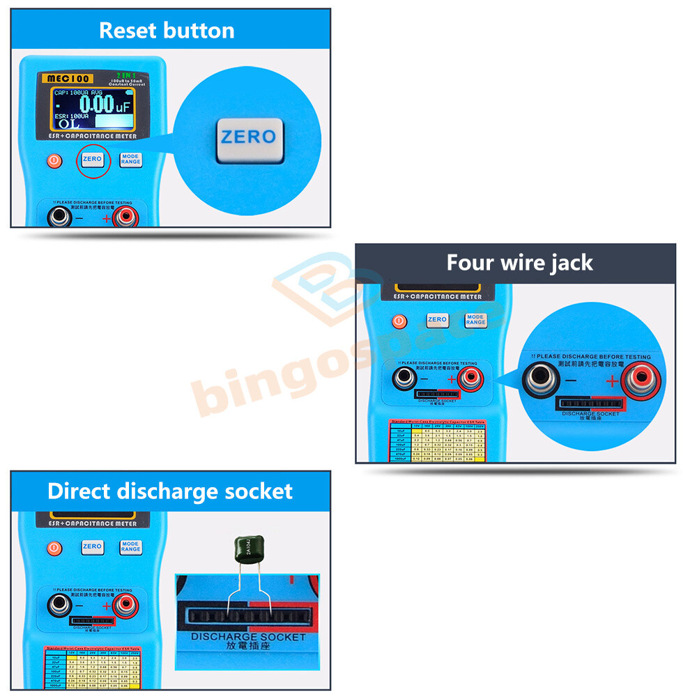 MEC-100 ESR Capacitance Ohm Meter Measuring Capacitance Resistance Tester