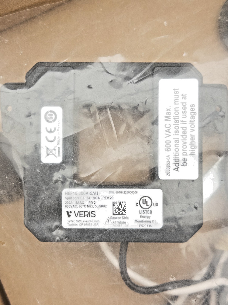 VERIS H6810-300A-5AU Split Core Current Transformer 5A 200A UL2808