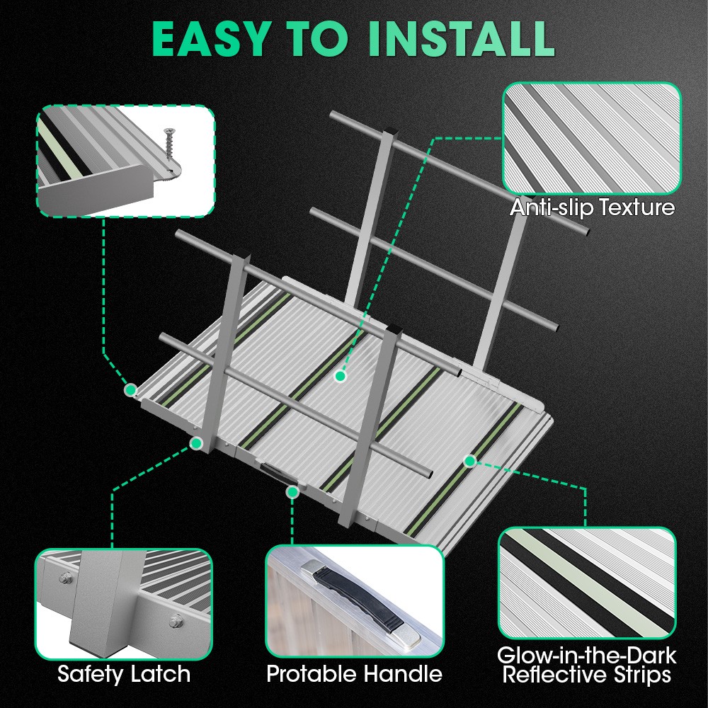 4FT Wheelchair Ramp with Handrails 36" Extra Wide Aluminum Threshold Ramp 800lbs