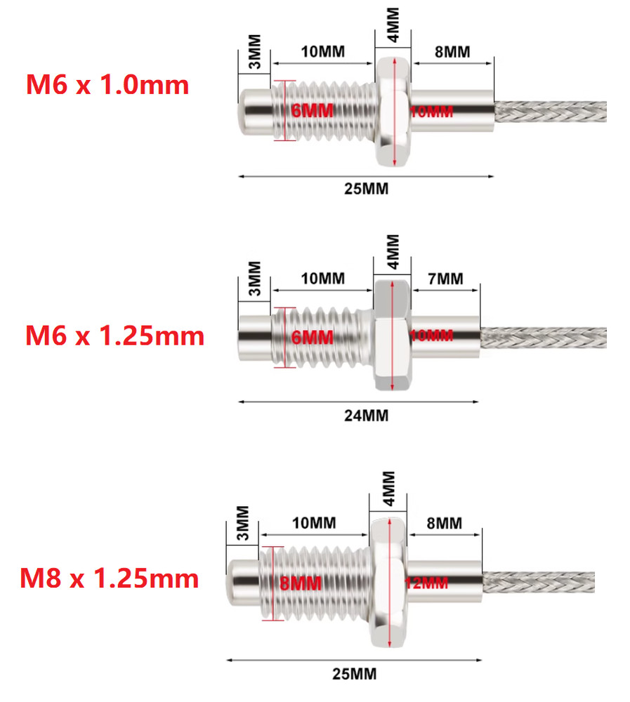 K E Type Thermocouple Probe Thermistor Sensor Probe High Temperature Sensor M6M8