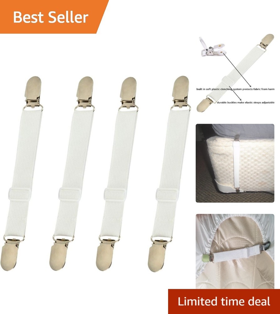 Elastic Bed Sheet Holder Clips - 4 Pack Adjustable Fasteners for Secure Sheets