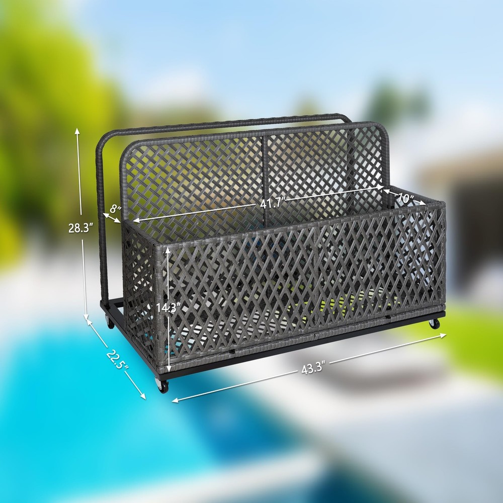 Poolside Float Storage Outdoor Storage PE Rattan Pool Caddy With Rolling Wheels