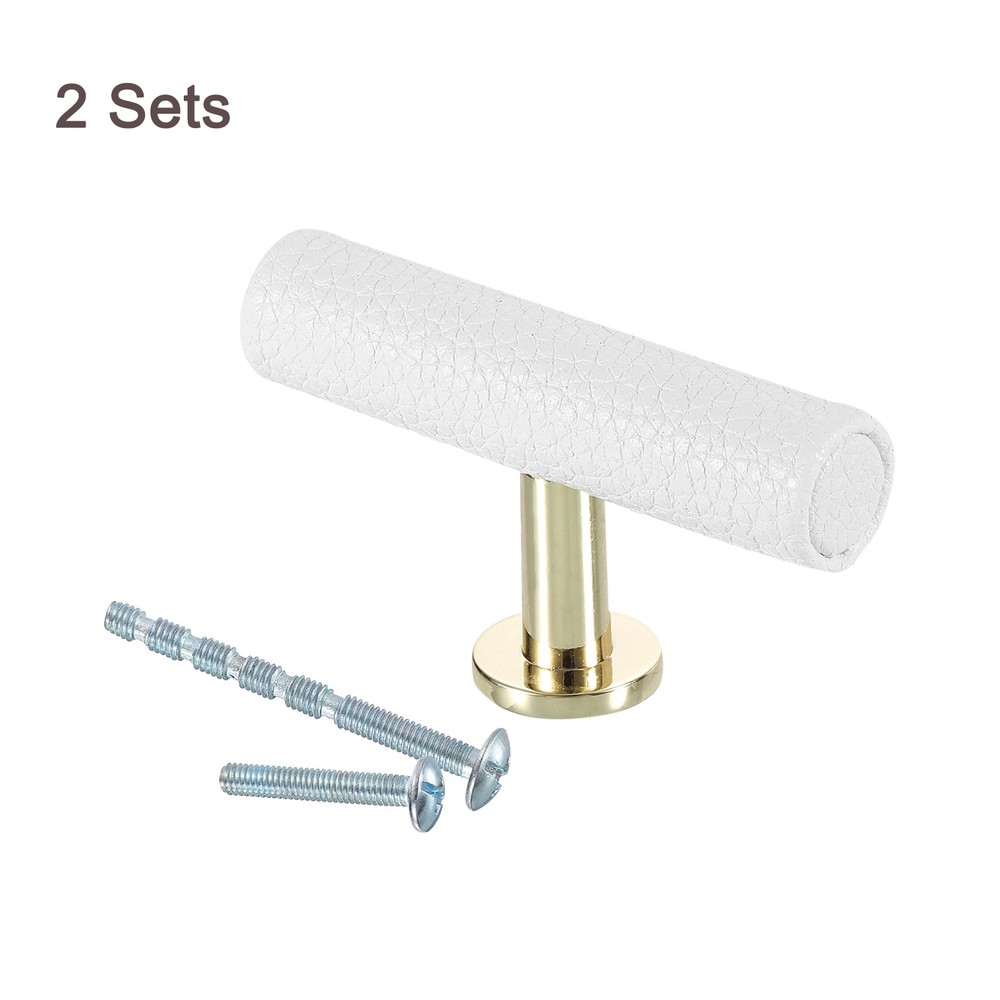 2pcs Leather Cabinet Knobs, 6x1.6cm/2.4x0.6" T Leather Drawer Pulls, White