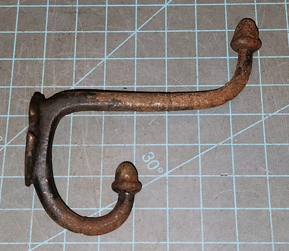 Antique Cast Iron Acorn Tip Double Coat Hat Hook - gwS1