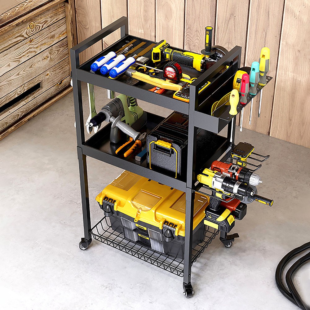 Power Tool Storage Cart Moveable, Tool Holder W/ Wheels For Tool Storage