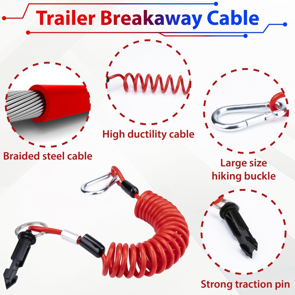 Trailer Breakaway Switch 4FT Coiled Brake Away Cable Trailers Pull Steel Spring