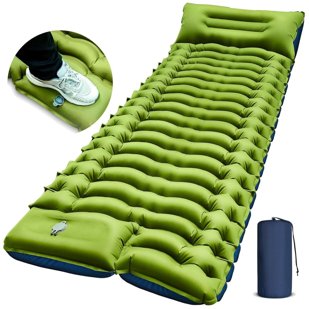 Ultralight Inflatable Camping Sleeping Pad with Built-in Pump - Single Green