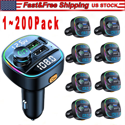 Bluetooth 5.0 Car Wireless FM Transmitter Adapter USB PD Charger AUX Hands Lot