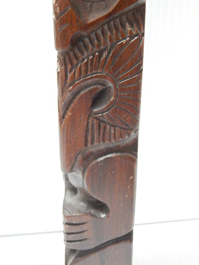 VINTAGE ALASKA TLINGIT INDIAN NW COAST RED CEDAR + ABALONE WOOD TOTEM POLE 15.5"
