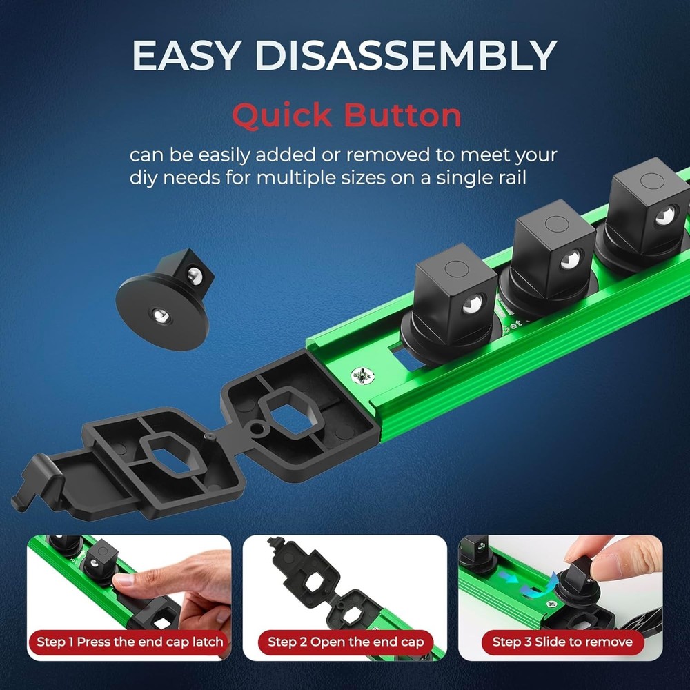 Magnetic Socket Holder with 42 Clips: 360° Swivel Rack for Tool Organization