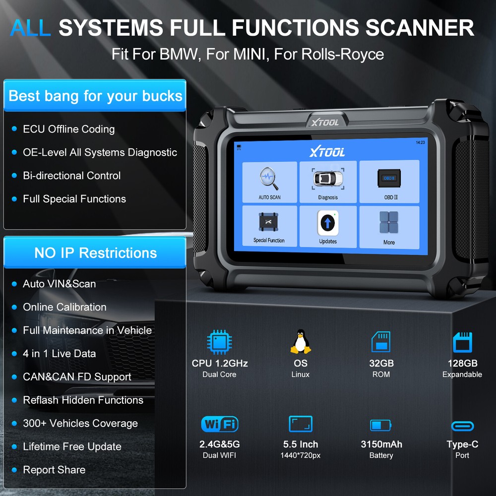 XTOOL IP500 OBD2 Scanner Full System Diagnostic Tool ECU Coding for BMW/Mini/RR