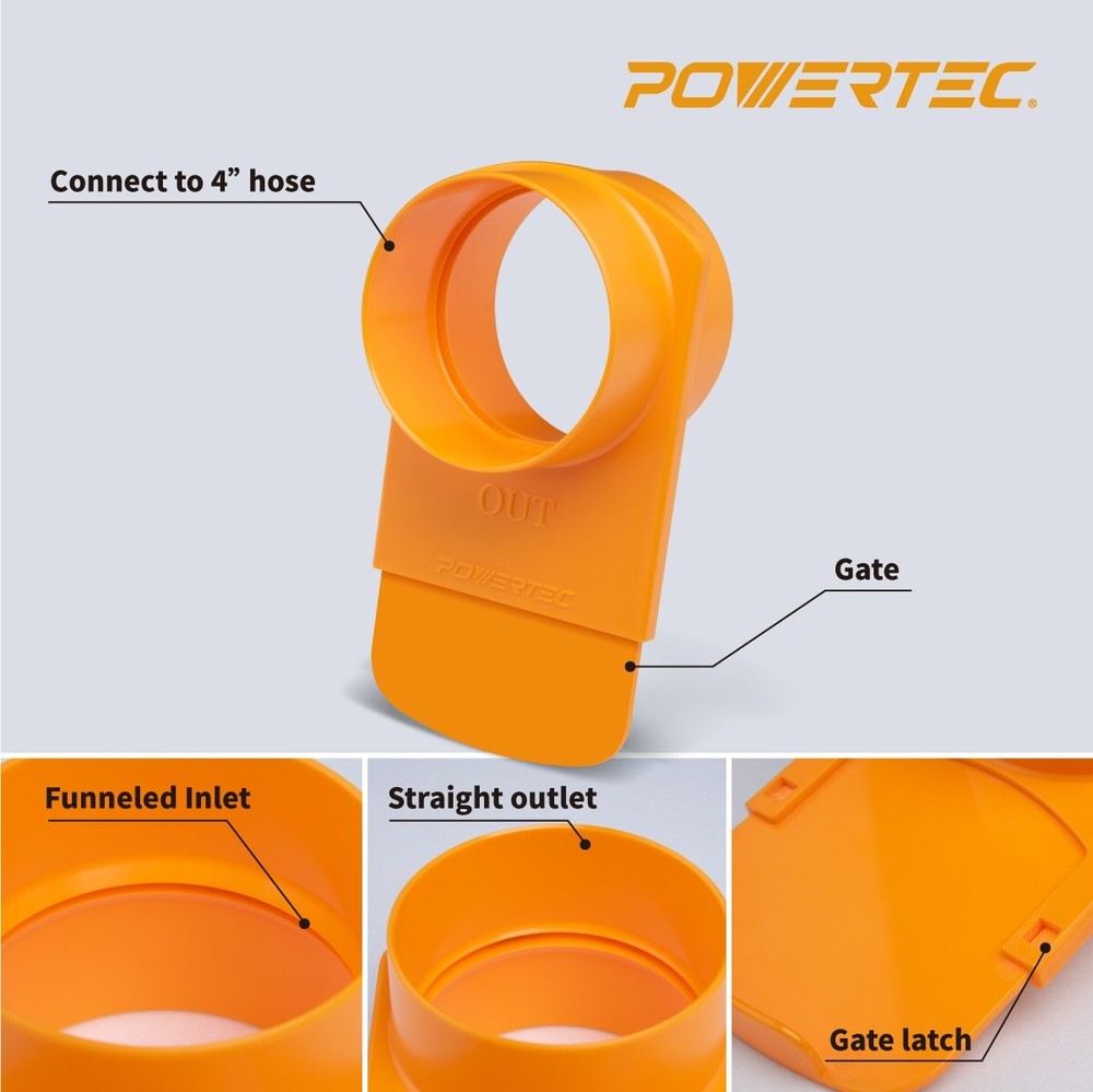 POWERTEC 70295-P4 4-Inch Integrated Blast Gate Clog Resistant, 4PK