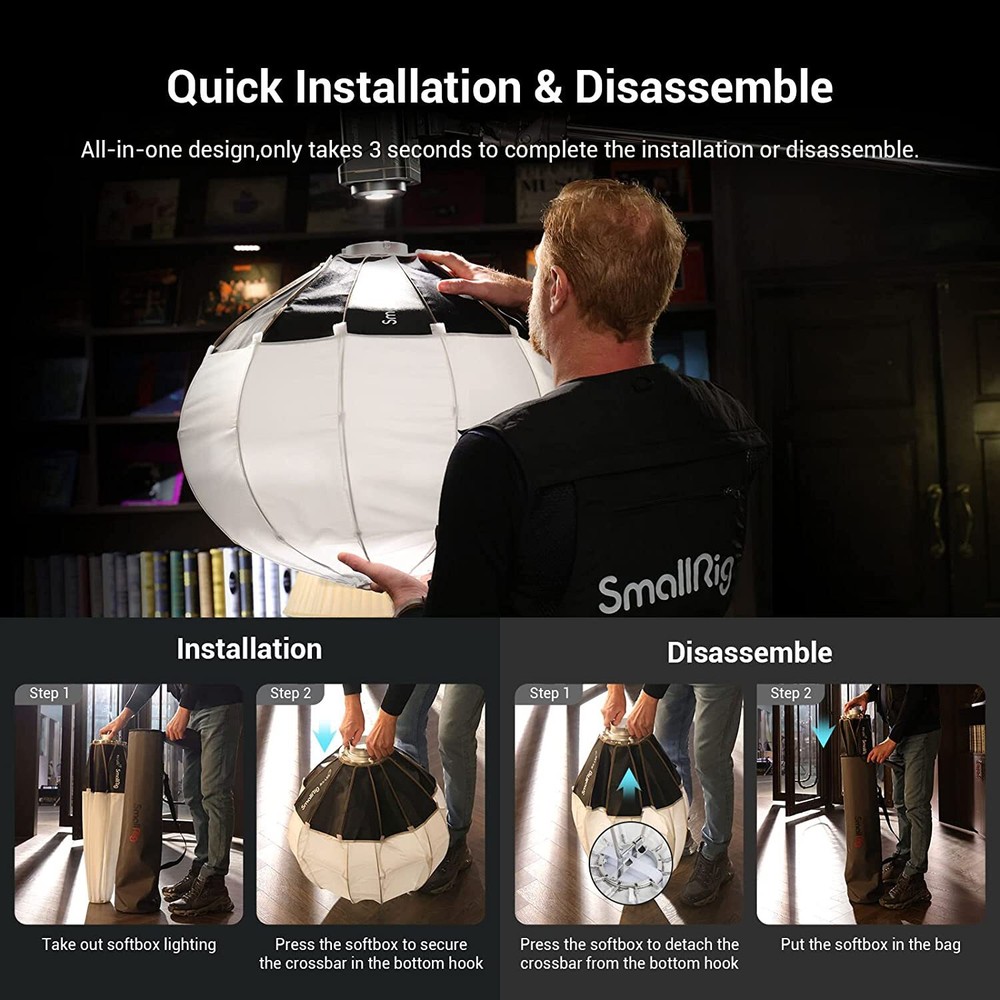 SmallRig RA-L65 Lantern Softbox 26 in/65cm Softbox Diffuser for Video Light 120B