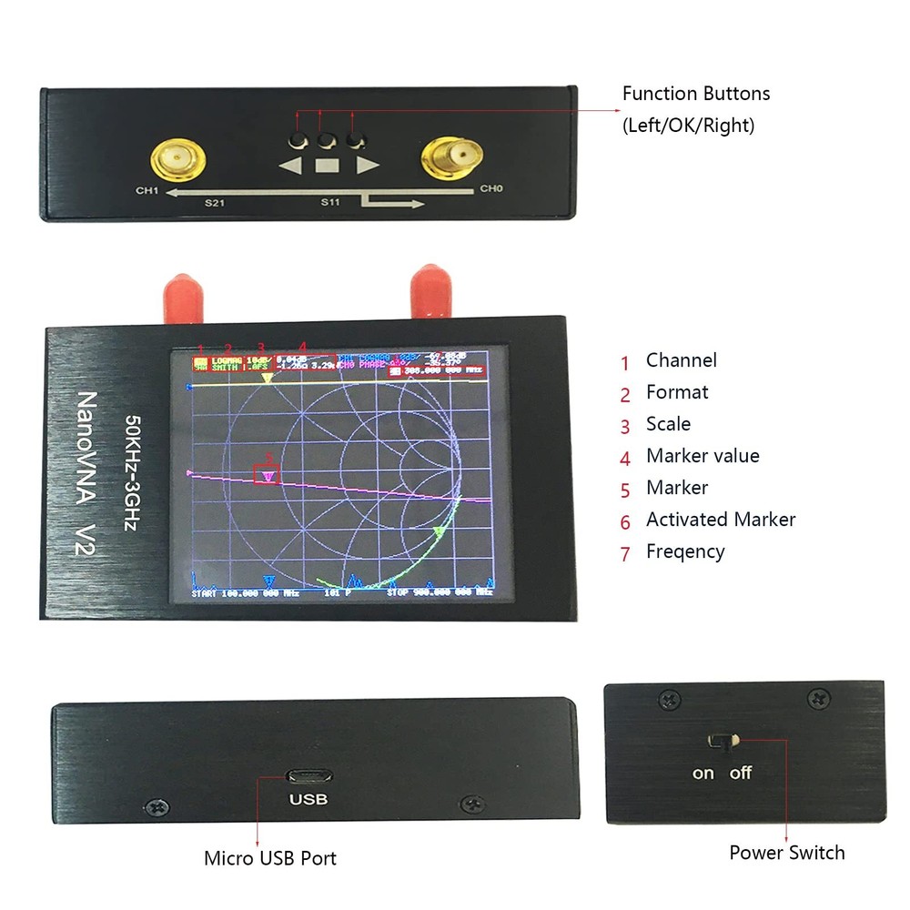 Nanovna V2 2.8 3g Saa2 Vector Network Analyzer 10khz~3ghz Shortwave Hf Vhf Uhf