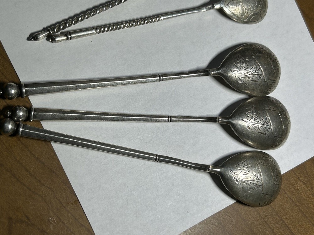 Imperial Russia 84 Silver Engraved Signed Five Spoons