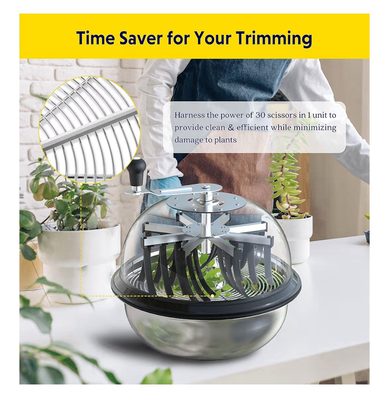 Bud Leaf Bowl Trimmer 16", with Stainless Steel Blades Spin Cut Buds and Flowers