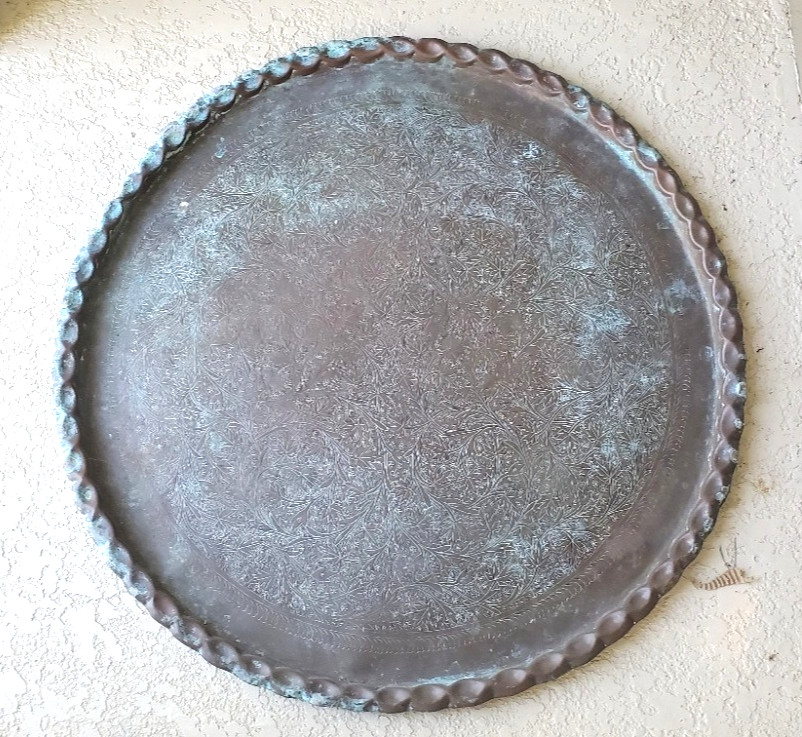 36 Inch Antique Copper Ottoman Repoussé & Chasing Serving Tray