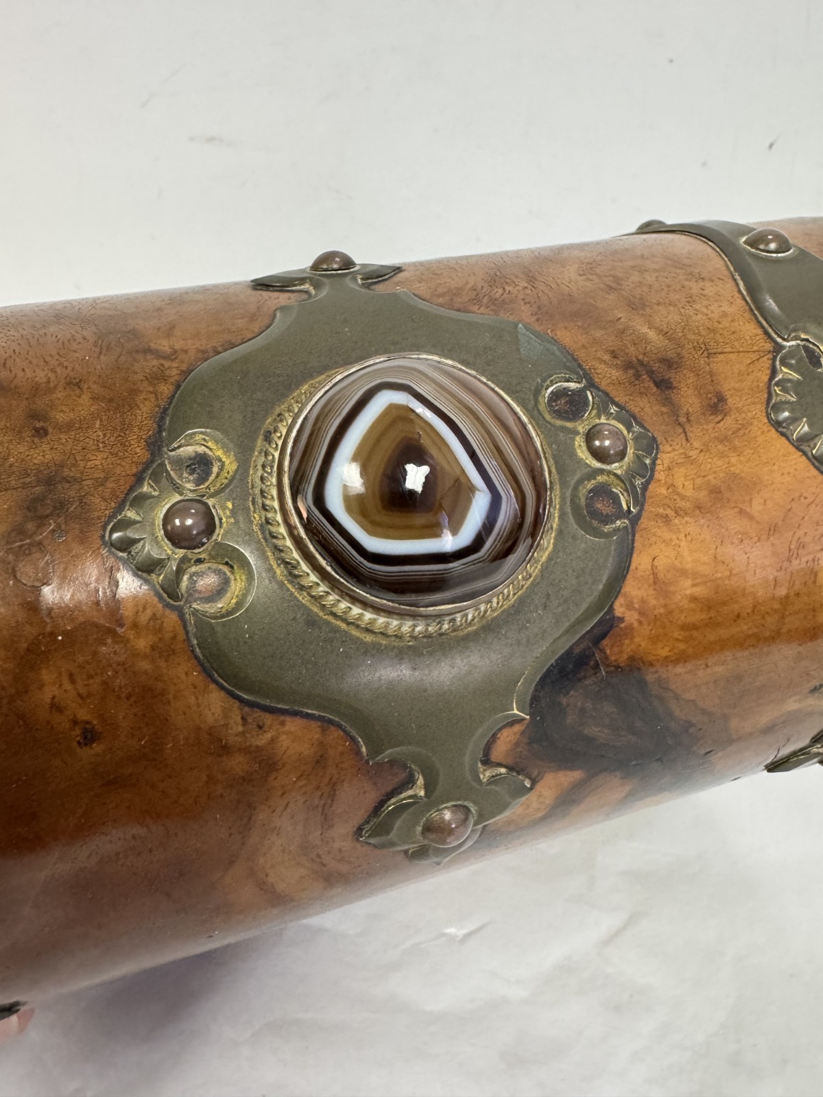 U28306 Antique VICTORIAN Burled Walnut Letter Stationary Box wBrass Gem G2U