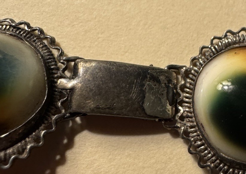 Victorian Era Operculum Shell Bracelet With Intricate Cannetille Scroll Work