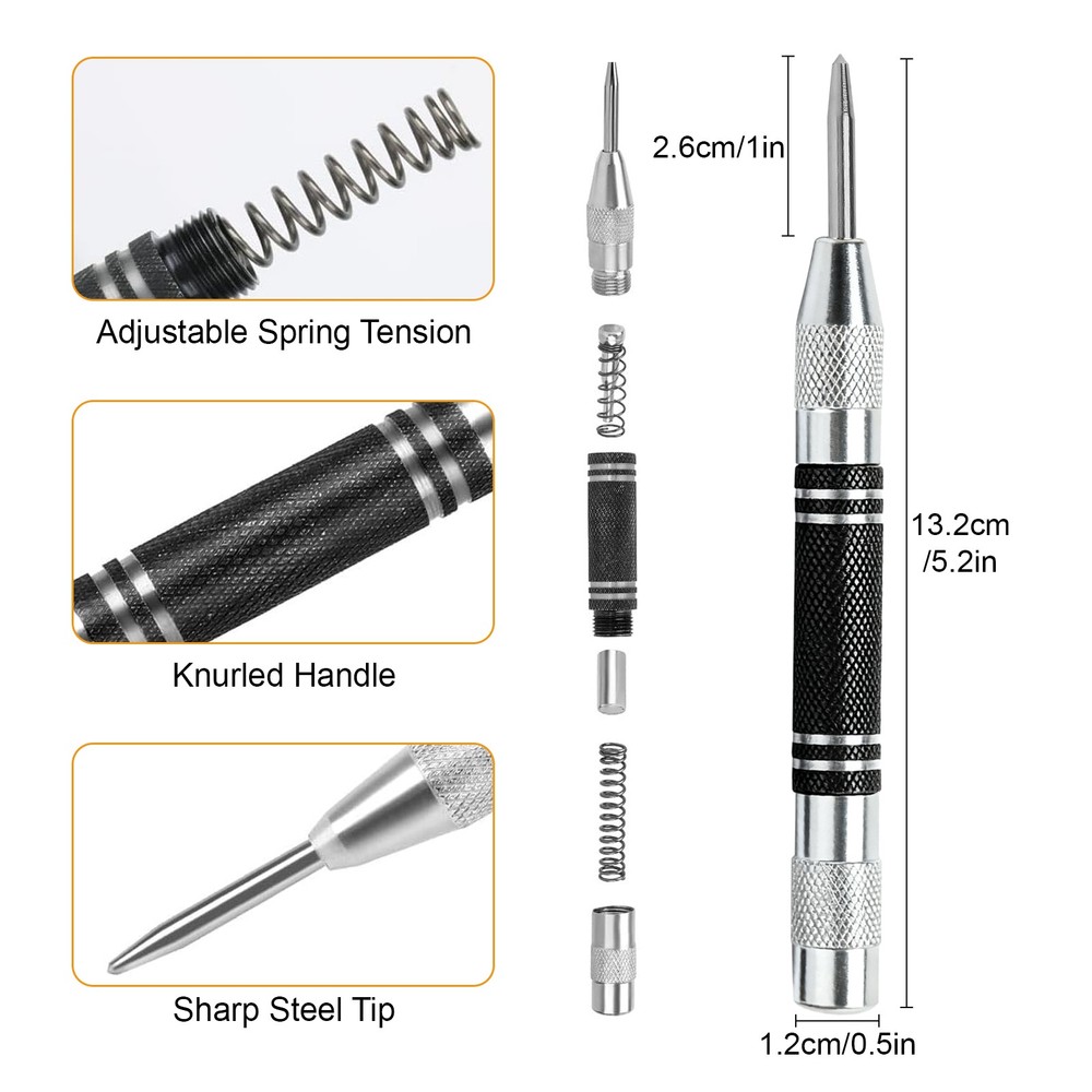3pcs Automatic Center Punch Adjustable Spring-Loaded Metal Drill Tool Hole Punch