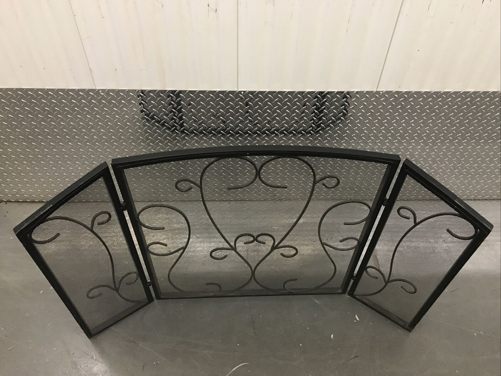 Fireplace Screen Antique Scroll Design Hinged 3 Panel