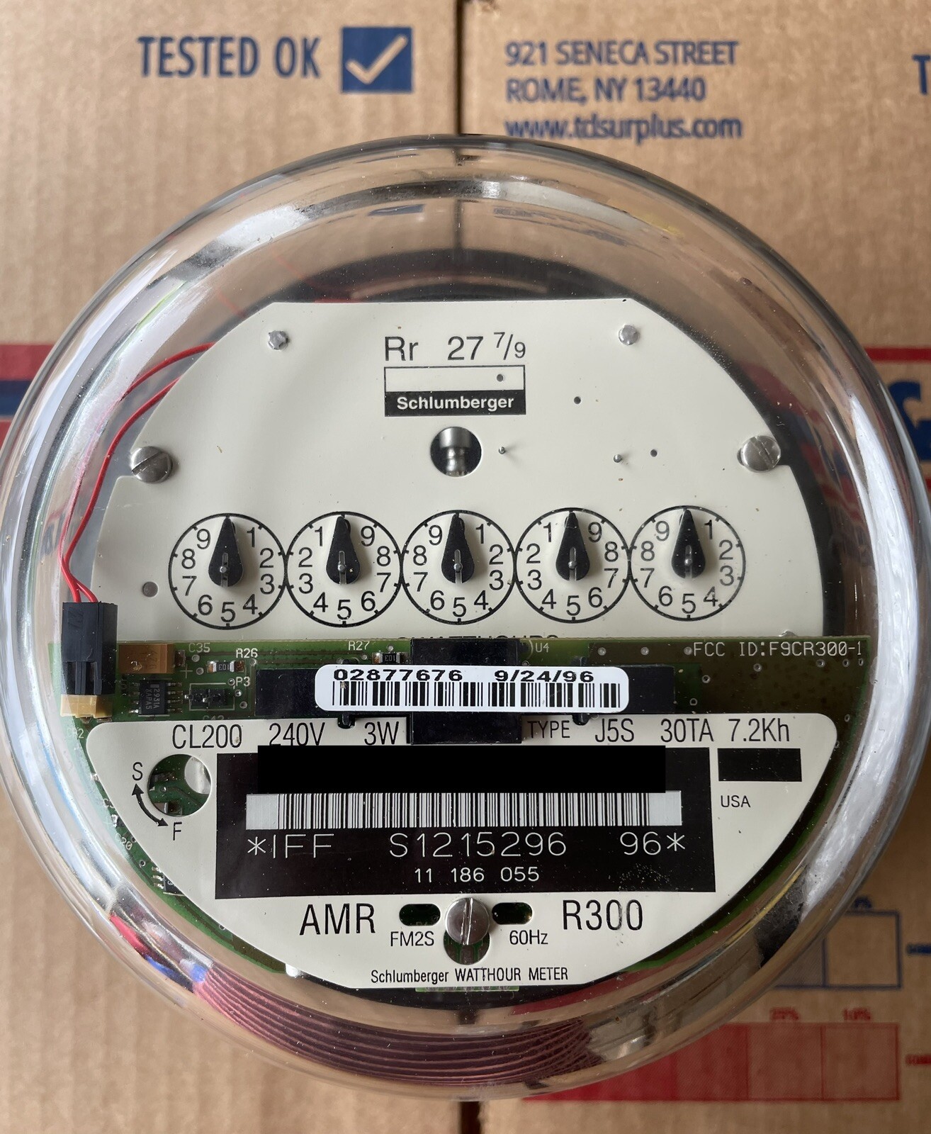 SCHLUMBERGER WATTHOUR METER KWH, J5S, 5 POINTER, 240V, 200A, FM 2S, ZERO RESET