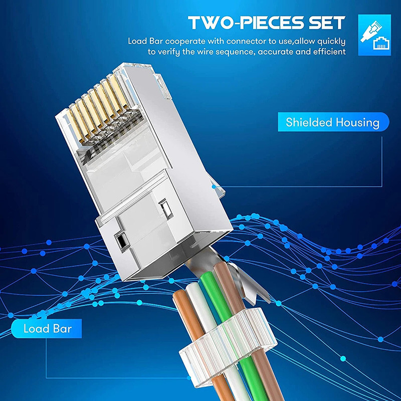 Shielded RJ45 Cat7 CAT8 Pass Through connector 50U Gold Plated Modular Data Plug