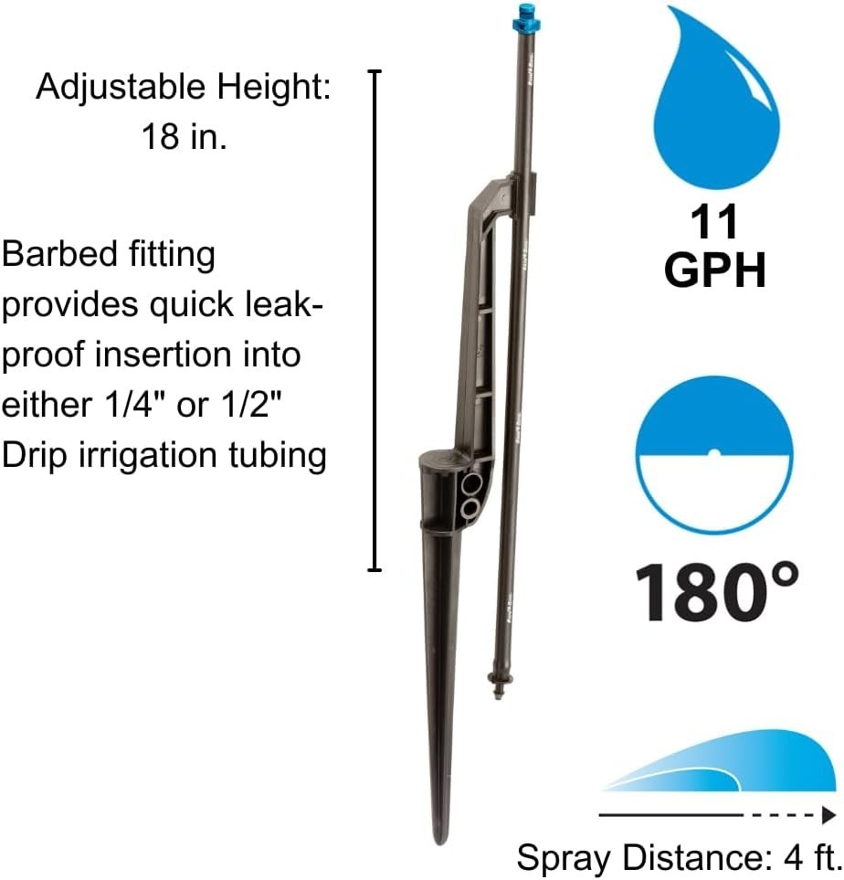 Efficient 180° Half Circle Drip Irrigation Fan Spray - Adjustable Riser Stake!