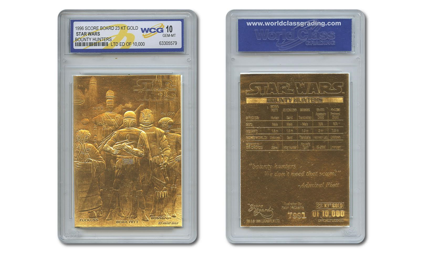 1996 Star Wars BOUNTY HUNTERS Original 23KT Gold Card - Graded GEM MINT 10