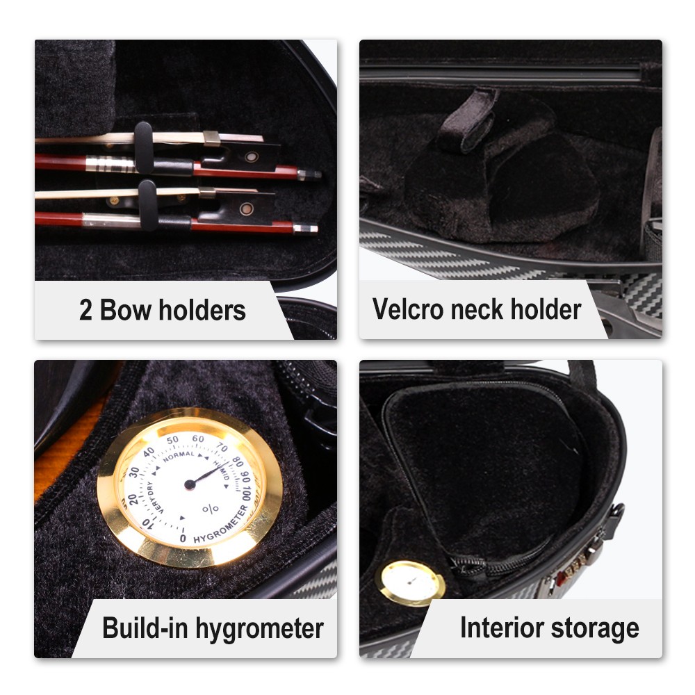 Carbon Fiber Violin Case 4/4 Lightweight Hard Shell with Code lock and Backstrap