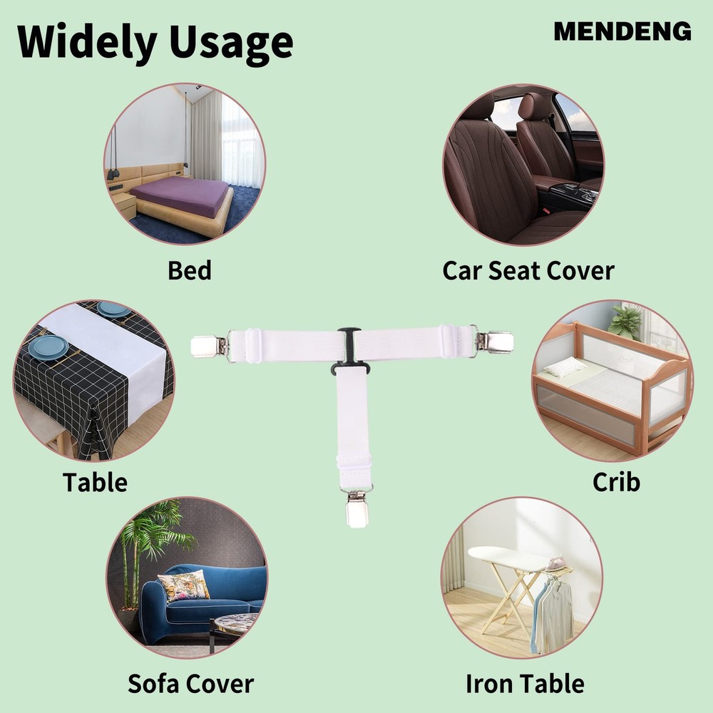 MENDENG Bed Sheet Straps Queen Fitted One Size, White