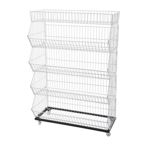 5 Tier Wire Grid Retail Display Shelf Merchandise Display Rack Stand w/4 Pulleys